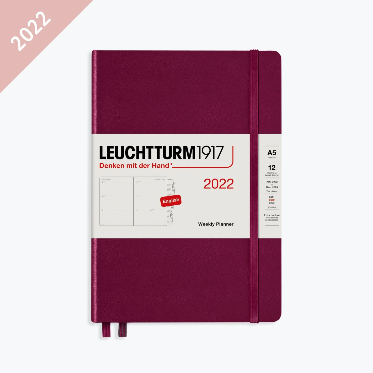 Leuchtturm1917-2022-Diary-A5-Weekly-Planner-HC-4.jpg Leuchtturm 1917 Diaries Leuchtturm1917 - 2022 Diary - Weekly Planner - A5 - Port Red (Hard)